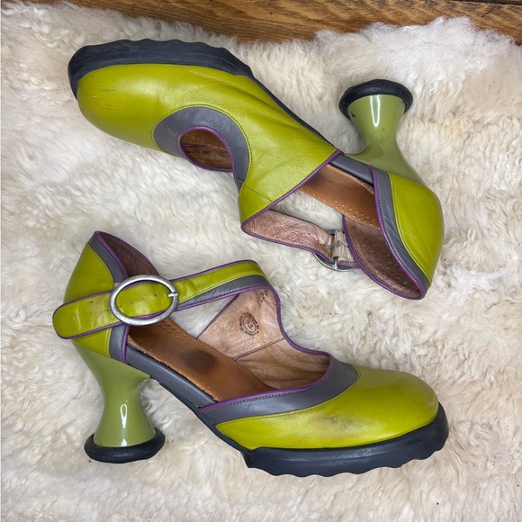 John Fluevog Mini Elif Size 9.5 Mary Jane Heels Olive/Gray/Purple DISCONTINUED - Picture 6 of 14